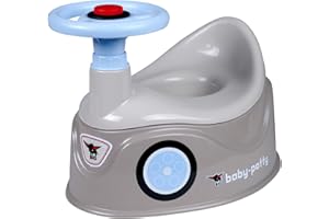 BIG SPIELWARENFABRIK BIG-Baby-Potty grau - Lerntöpfchen im BIG-Bobby-Car Design mit abnehmbarem Lenkrad und hoher Rückenlehne, herausnehmbarer Einsatz, für Kinder ab 18 Monaten