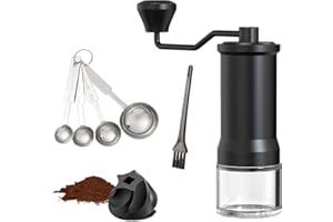 SDKZBFC Moulin à café Manuel Mouture fine/Grande Réglable Avec Brosse de Nettoyage et cuillère Convient pour l'espresso le café flip les cafetières à piston et les cafetières à piston