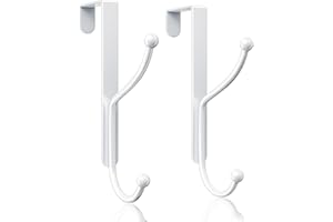 niffgaff Double Over Door Hook 2 Hooks Heavy Duty Metal Hanger for Coat Towel Bag Robe with Anti-Scratch Pads Fits Doors Up to 1-3/8 Inch Thick White 2-Pack