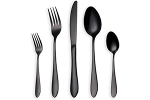 HOMQUEN Set Posate e Posate Nere, 30 Pezzi Set forche Cucchiaio forate in Acciaio Inox per 6 Persone (Nero, 6 Set)