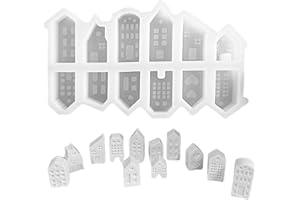 HDOUII House Candle Mold, 12 Pieces 3D Silicone House Molds, House Candle Gypsum Silicone Mold, Reusable Molds for Crafts,Christmas Candle Making Molds