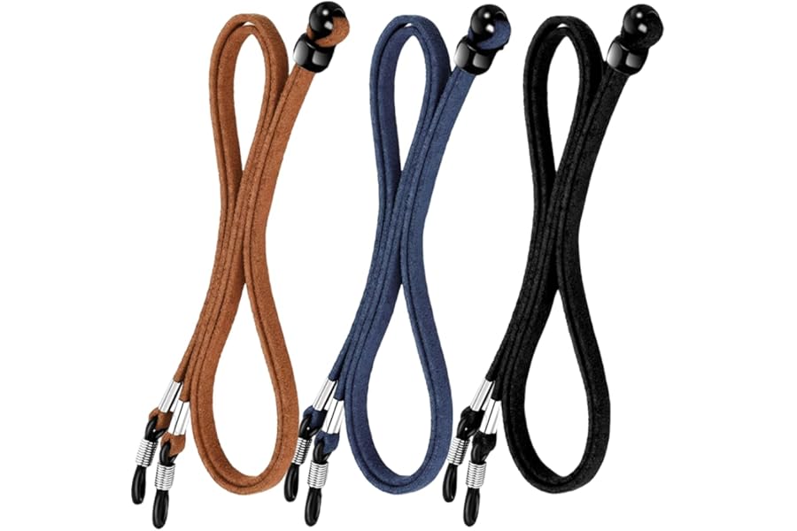 XFentech 3 Pcs Unisex Glasses Straps- Universal Leather Eyeglass Chain Lanyard Non-Slip Glasses Straps Glasses Chain Adjustable Spectacle Neck Cord Glasses String Holder for Men and Women