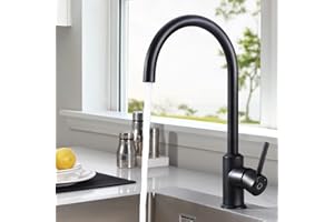 CECIPA Rubinetto da cucina in acciaio inox SUS304 spazzolato,angolo di rotazione di 360°,ad alta pressione, miscelatore monocomando per lavello(Nero)