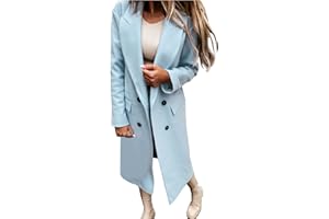 L9WEI Veste Femme Mode Trench Manteau long en laine avec double boutonnage Manteau Lapel Manteau Élégant Veste en coton Femmes Manteau d'hiver chaud Vestes d'hiver