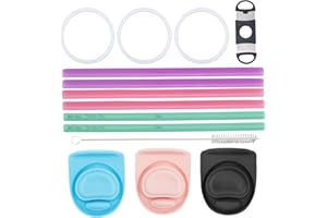 BOXOB 14 Pezzi di Ricambio per Owala Freesip, 3 Rondelle 3 Tappi di Ricambio 6 Cannucce 1 Morsetto Cannuccia 1 Spazzola la Pulizia delle Cannucce Accessori Bottiglie d'Acqua per Owala Freesip