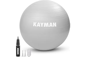 KAYMAN Exercise Ball Purple - Anti-Burst System, Non-Slip Rings, Durable Material, Easy to Inflate, Ideal for Yoga, Pilates, Fitness, Balance Training, Gym, and Home Workouts.