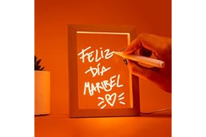 REGALADOR Marco de madera LED con rotulador para escribir mensajes. Adorno con luz nocturna.