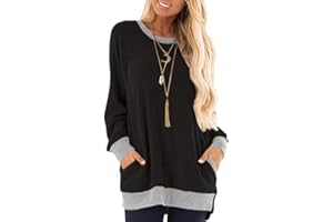 iChunhua Casual Women’s Long Sleeve Crewneck T Shirt Sweatshirt Tops with Pockets S-XXL