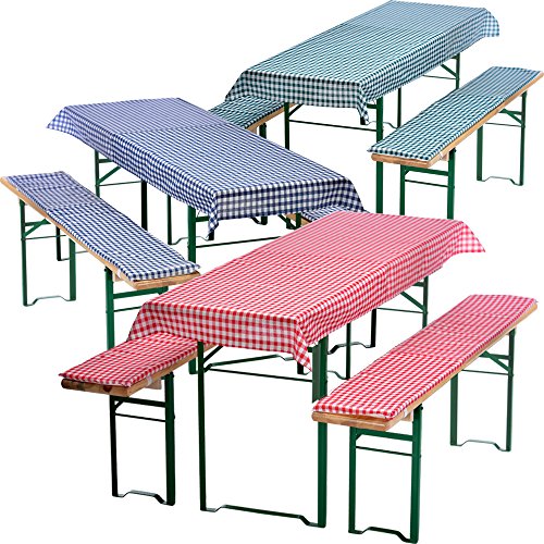 Bierbankauflagen-Set 3-teilig in blau: 1 Tischdecke 130 x 70 cm + 2 gepolsterte Bierbankauflagen 110 x 25 cm – weitere Farben wählbar - 7