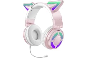 PANOONA Cuffie Bluetooth per bambini con microfono/illuminazione LED, Cuffie Wireless limitatore 85dB, APP Controllo della luce-Cuffie On-Ear pieghevoli per Smartphone/scuola/scrivania/PC/Kindle (Rosa)