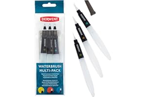 Derwent Waterbrush For Watercolour Painting, Pack Of 3, Includes Chisel Tip, Fine Tip & Medium Tip, Professional Quality, 2301975