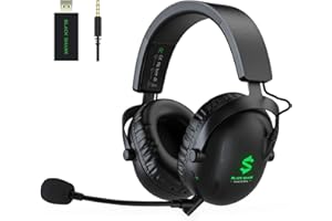 Black Shark Bezprzewodowy zestaw słuchawkowy dla graczy, do komputerów PC, PS4, PS5, Bluetooth z bezprzewodowym mikrofonem kardioidalnym 2,4 GHz, bardzo wyraźny mikrofon kardioidalny, czas pracy baterii: 60 godzin, przewodowy zestaw słuchawkowy 3,5 mm