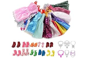 GINTDINPU Conjunto de 26 piezas de ropa y accesorios para la muñeca Barbie, 10 vestidos + 10 zapatos + 6 accesorios de joyería, conjuntos de moda, collares y otros accesorios para muñecas de 11,5 pulgadas.