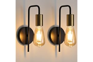 Toolight 2 Pièces Applique Murale Vintage, Lampe Murale Intérieure Métal Industrielle E27, Applique Murale Intérieure Noir pour Chambre à Coucher Salon Couloir Salle de Bain Cuisine