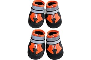 Leeko Hundeschuhe Pfotenschutz, 4 Stück wasserdichte Anti-rutsch Hundepfotenschutz mit reflektierendem Riemen, Klettverschluss, Hundeschnee Stiefel Regenschuhe für große Hunde, Orange (XXL)