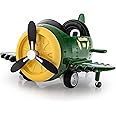 GYMAX Kids Ride on Car, 12V Battery Powered Car with Remote Control, Joysticks, Folding Airfoils, Rotary Propeller, Sounds, Music, USB & Wireless, Electric Airplane Toy for Boys Girls (Green + Yellow)