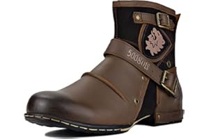 OSSTONE Chukka Stivali Cowboy Biker Boots Maschio Mens motociclo Botas cerniera su in Pelle Vitello Western retrò stile Uomo Stivali Piatto Caviglia Stivaletti Boots OS-5008-1-A-IT