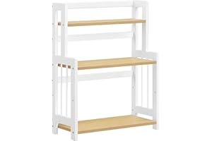 SONGMICS Portaspezie, Scaffale da Cucina a 3 Ripiani, Organizzatore da Banco, Struttura in Bambù, per Cucina, Sala da Pranzo, Ufficio, Rovere Naturale e Bianco OFS047Y01