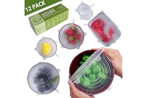 BEAUTLOHAS. Dehnbare Silikondeckel, 12er Pack Silikondeckel Dehnbar & Wiederverwendbar in Verschiedenen Größen Frischhalte-Deckel Stretch Lid für Schüsseln, Becher, Dosen, Obst (12er Pack Transparent)