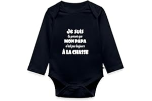 Spreadshirt® Preuve Papa Chasse Phrase Drôle Body Bébé Bio Manches Longues, 0-3 mois, marine foncé