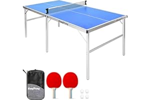 EasyPong® | Mesa de Ping Pong | 182x91cm Fácil de Transportar | Estable | Ideal para Exterior e Interior | 2 Raquetas + 4 Pel