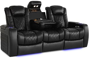 VALENCIA THEATER SEATING Valencia Tuscany Home Theater Seating | Premium Top Grain Nappa Leather, Power Headrest, Power Lumbar Support, with Center Drop Down Console (Row of 3)