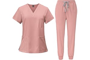 Fonowx Medizinische Arbeitskleidung Damen Herren, Krankenschwester Arbeitskleidung Set Waschbar, Medizinische Uniform mit Oberteil und Hose für Beauty Salon Klinik Krankenhaus