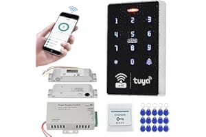 FUSYTULY WiFi Wireless Zutrittskontrollsystem-Kit setzt 125KHz 13.56MHz Wasserdichte RFID Tastatur und Elektrische Schraube Sperren + DC12V3A Netzteil, Tuya Smart APP Fernbedienung
