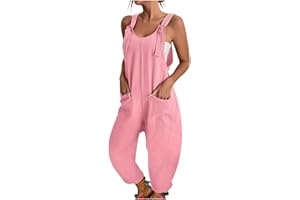 Blingko Salopette Femme Ete Fluide Grande Taille Combinaison Pantalon Décontracté Playsuit Ample Harem Sarouel Pantalon Jumpsuit Casual Vintage Couleur Unie Salopette Été S-XXL