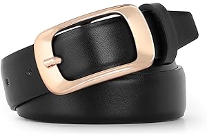 XZQTIVE Women Leather Belts for Jeans Pants, Black/Brown Waist Dress Belts with Gold/Silver Buckles, Fit Sizes S to XL