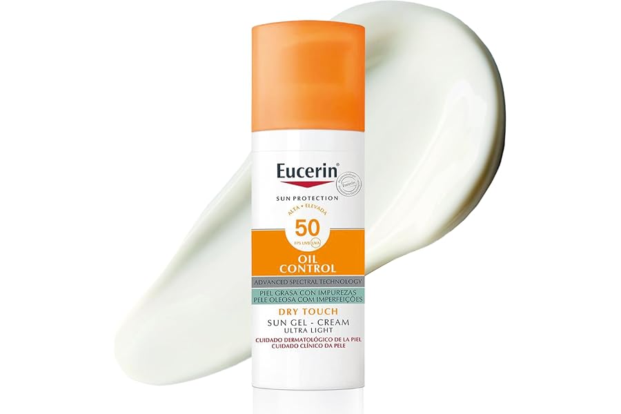 Eucerin Sun Gel Crema Oil Control Dry Touch FPS 50+ (50 ml), protección solar facial 50+ con filtros UVA/UVB, crema solar par
