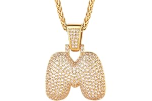 Richsteel Cubic Zirconia Bubble Letter Initial Pendant Necklace, Sparkle Number 0-9 Pendant, Trendy Hip Hop Jewellery, Customizable Name, with Gift Packaging
