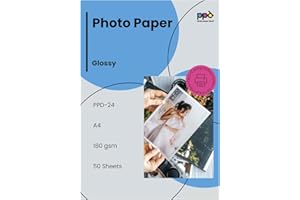 PPD Glossy Photo Paper for Inkjet Printer, A4, 8.5 x 11 Heavyweight Quality Printable Sheets for Custom Picture, Professional Photographic Instant Dry for Normal, Dye or Pigment Ink (50 Pack/180 GSM)