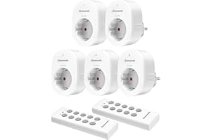 DEWENWILS Enchufe Inalámbrico con Mando a Distancia, 2300 W, Alcance de 30 m, Ideales para Decoración Navideña, Programable y Ampliable, Incluye 5 Enchufes y 2 Mandos a Distancia