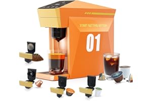 BENFUCHEN Cafetière 4 en 1 à usage unique, machine à café espresso 19 bars pour capsules KCup/Nes presso OriginalLine/Dolce Gusto/Café moulu, orange vibrant