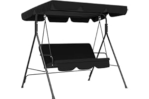 ‎OUTSUNNY Outsunny Hollywoodschaukel mit verstellbarem Sonnendach, 3-Sitzer Gartenschaukel mit Anti-Rutsch-Füßen, wasserabweisend Schaukelbank belastbar bis 200 kg, für Garten, 172x110x153cm, Schwarz