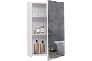 BELIWIN Bathroom Wall-Mounted Mirror Cabinet White, Small Single Mirrored Door Storage Cupboard, Adjustable Height Shelves Storage Unit (40 x 60 x 15 cm)