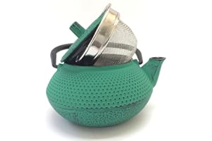 ANGOPE Tetera de hierro colado con filtro - capacidad 0.3 litros y color verde - teteras para vitroceramica, inducción y gas – tetera de metal pequeña tamaño individual para infusión y té