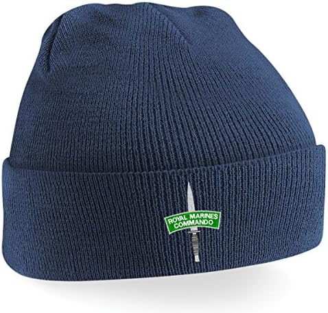 Embroidered Royal Marine Commando Beanie Hat - Cap (Navy)