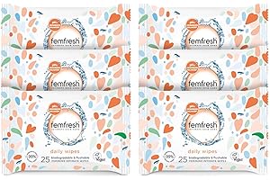 Femfresh Intimate Wipes - Flushable & Biodegradable Disposable Feminine Hygiene Vaginal Cloths with Calendula & Aloe Extracts - Freshening, Soothing, pH Balanced, Hypoallergenic – Pack of 6 x 25 Wipes