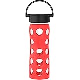 Lifefactory Glas Trinkflasche mit Silikon-Schutzhülle, BPA-frei, auslaufsicher, spülmaschinenfest, 475ml, mohnrot