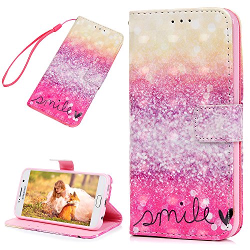 Lanveni S6 Hülle, Handyhülle für Flip Case Cover PU Lederhülle Schutzhülle Magnetverschluss Ledertasche mit Stander Function Brieftasche Card Slot Handy Tasche mit Licht-Punkt Cover Design für Samsung Galaxy S6 + 1 x Stylus Stift + 1 x Staubdichte Stecker - 2