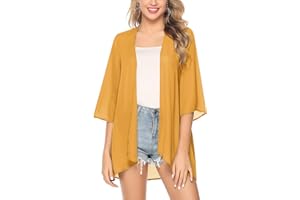 Irevial​​ Cardigan D'été Femme Manches 3/4 Boléro élégant en Mousseline de Soie Kimono Châle Chic pour Femme