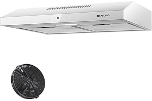 GASLAND SR60WS Hotte Aspirante 60 cm, Mode Circulation, Extraction Silencieuse 214 m³/h, 3 Vitesses Commande Tactile, Hotte Sous Meuble avec Filtre à Charbon CF158, Métal Blanc avec Écran en Verre