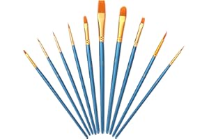 ILantule 10Pcs Paint Brushes,Multiple Sizes Nylon Hair Brush Wooden Pen Body,Suitable for Acrylic,Watercolour,Oil and Gouache Paintings for Children and Adults