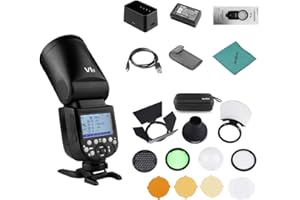 Godox V1-N Professional Camera Flash Speedlite Speedlight Round Head Wireless 2.4G Fresnel Zoom for Nikon D5300 D750 D850 D7100 Z7Cameras Camcorder + Godox AK-R1 Pocket Flash Light Accessories Kit