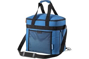 CABIN MAX Picnic Insulated Cool Bag with 2 bottle holder straps, netted pocket, bungee cord. Folds flat Large- 28 litre