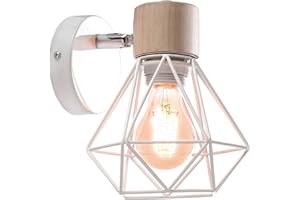iDEGU Lampada da Parete Vintage 16CM Applique da Parete in Legno Metallo Design Gabbia Industriale E27 Illuminazione Interni Lampada a Muro per Corridoio Soggiorno Camera da Letto (Tipo-B Bianco)