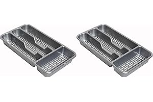 BRICOMIRAS Cubertero para cajón con 4 o 5 compartimentos con agujeros LIBRE BPA, organizador cubiertos con compartimentos apto lavavajillas, separadores de cajones para cocina 32cm (Gris, 2x 4compartimentos)