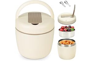 Cozary Thermos per Alimenti Caldi 1200 ml, Contenitore Termico per Alimenti Caldi in 304 Acciaio Inox, Lunch Box Termico con Cucchiaio Pieghevole per Zuppa, Pasta